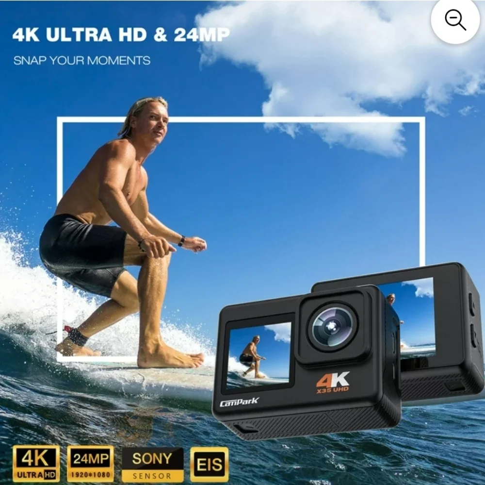 CAMPARK 4K/30FPS Dual Color Screen Action Camera 24MP Ultra HD Wifi Underwater
